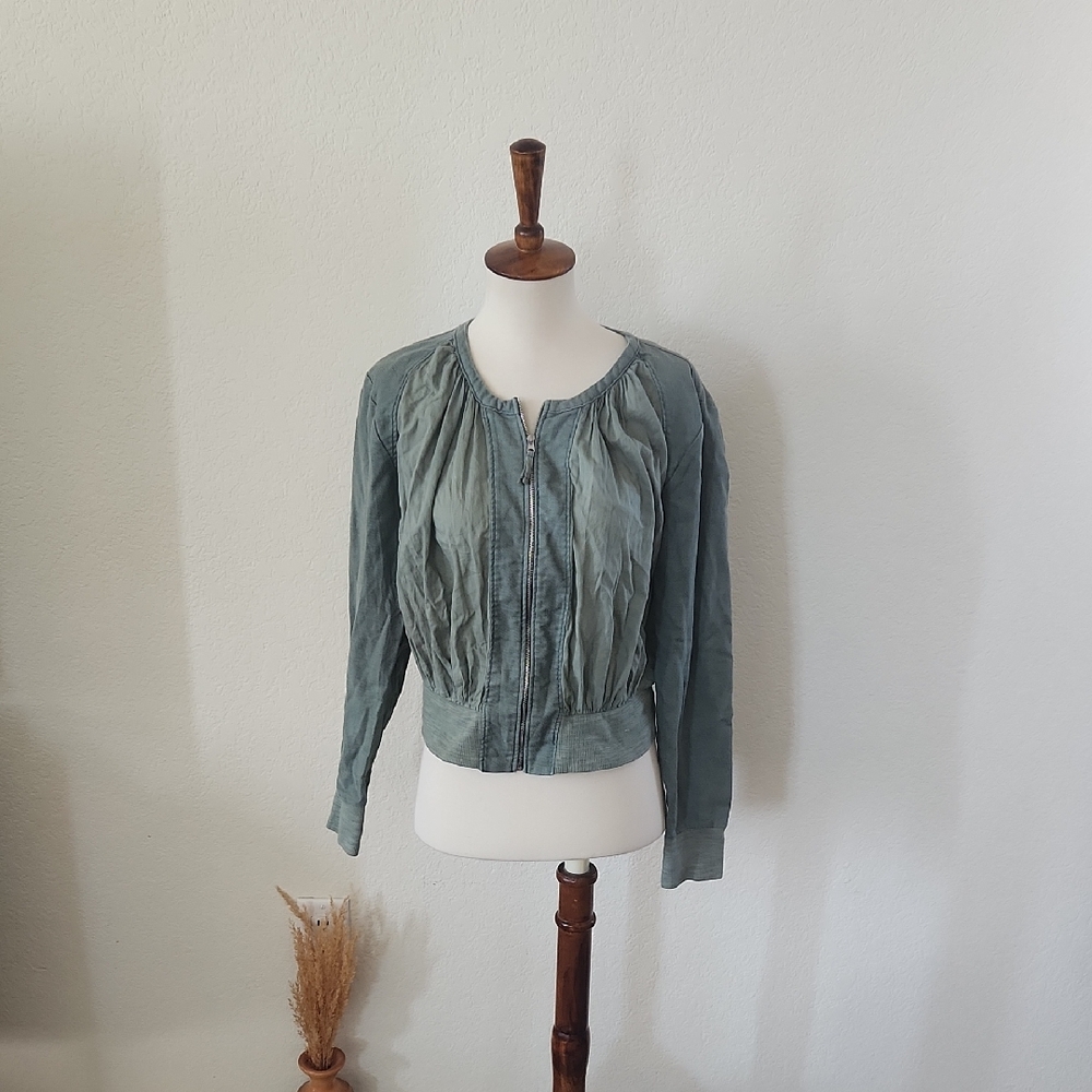 Anthropologie Washed Sage Green Bomber Jacket